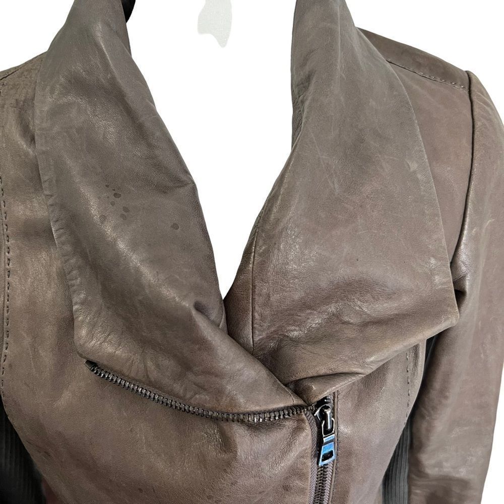 Vince 100% Brown Leather Moto Jacket XS - Picture 4 of 10